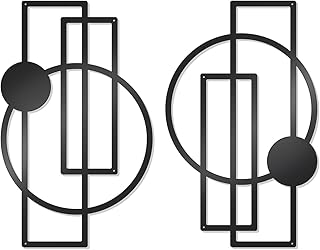 OYEFLY 2 Pcs Metal Abstract Wall Art,Modern Geometric Decor (Black, styl...
