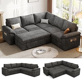 85 Inch Modular Sectional Sofa with Pull Out Bed,L Shaped 5 Seat Section...