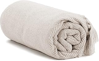 Americanflat Throw Blanket for Couch in Cream Herringbone 50