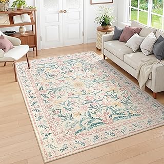 Wonnitar Washable Area Rug 6x9, Pink Floral Rugs for Bedroom Girls Soft ...