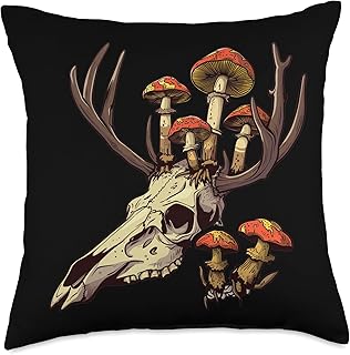 Skull Mushrooms Natural Motif Throw Pillow