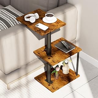 Swivel Side Table for Couch Arm, Height Adjustable C Shaped End Table fo...