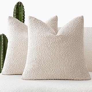 Foindtower Pack of 2 Textured Boucle Throw Pillow Covers Accent Solid Pi...