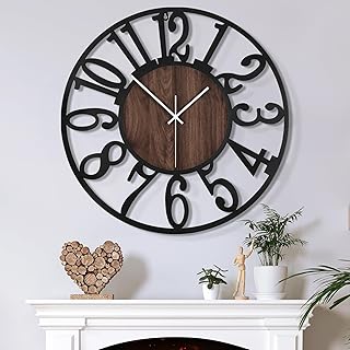 Large Wall Clock for Living Room Decor, 14 Inch Non Ticking Silent, Batt...