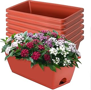 Window Box Planter, 7 Pack Plastic Vegetable Flower Planters Boxes 17 In...