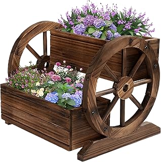 Wooden Wagon Planter Box, Garden Planter with Wheels,Decorative Planter ...