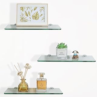 SAYAYO Glass Floating Shelves for Wall, Tempered Glass Shelves for Bathr...