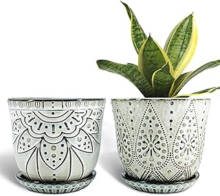 Gepege 6 Inch Beaded Ceramic Planter Set of 2 with Drainage Hole and Sau...