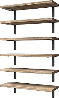 WOPITUES Wood Floating Shelves Set of 6, Shelves for Wall Decor, Farmhou...