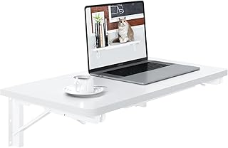 TEAMIX Wall Mounted Desk, White Folding Desk for Small Spaces Floating S...