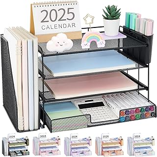 Desk Organizer and Accessories, 4-Tier Desktop File Organizer with Drawe...