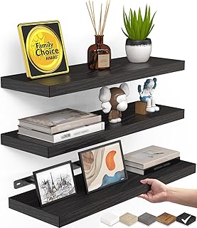 BAYKA Floating Shelves for Wall, Wall Mounted Rustic Wood Shelves for Ba...