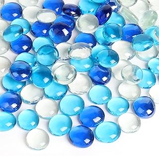 FUTUREPLUSX 0.97 pounds, Flat Glass Marbles, Blue Mixed Gemstone Vase Fi...