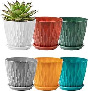 FaithLand 6-Pack 6-Inch Plastic Plant Pots with Saucers | Thickened PP M...