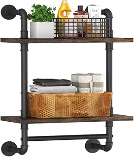 Helsin Industrial Pipe Floating Bathroom Shelves Wall Mounted with Towel...