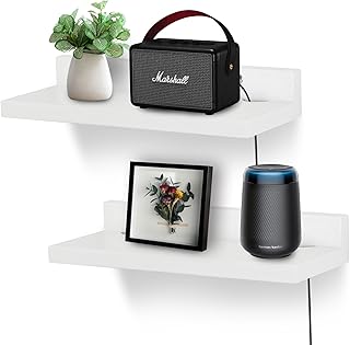 Small Floating Shelf for Wall,9 Inch Wall Mounted Shelf with Cord Hole,S...