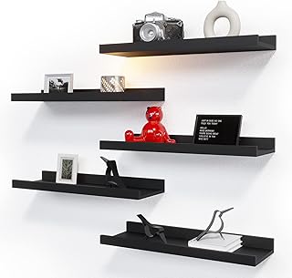 RICHER HOUSE 5 Set Floating Wall Mounted Shelves, Black Shelves for Wall...