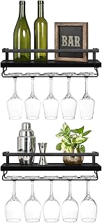 Mkono Wall Mounted Wine Rack Set of 2 Wood Shelf Rustic Wine Bottle Glas...