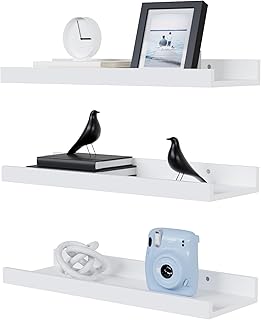 Floating Shelves Set of 3, White Wall Shelves with Lip, Shelves for Wall...