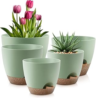 Plant Pots 10/9/8/7.5/7 Inch Self Watering Pots, Set of 5 Plastic Plante...