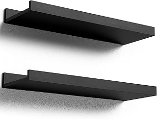 Floating Shelves Wall Mounted Set of 2, Modern Black Wall Shelves for St...