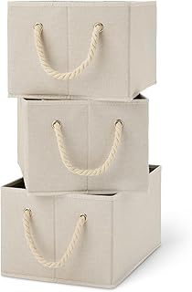 Amazon Basics Foldable Storage Bins with Rope Handles, Linen, Large, Pac...