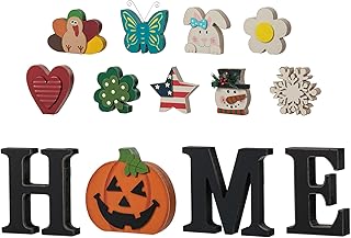 Glitzhome Interchangeable Home Table Signs with 13 Pcs Seasonal Icons, W...