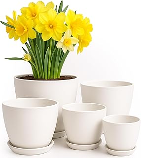 Utopia Home Plant Pots Indoor with Drainage Holes – Set of 5 White Plast...