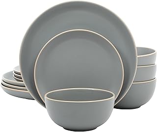 Gibson Home Rockaway 12-Piece Dinnerware Set Service for 4, Grey Matte -