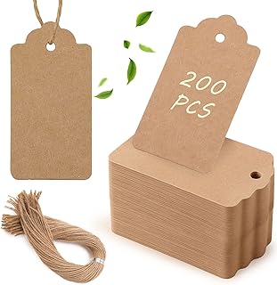 SallyFashion 200pcs Gift Tags with String Attached, 1.7 x 2.8 inch Kraft...