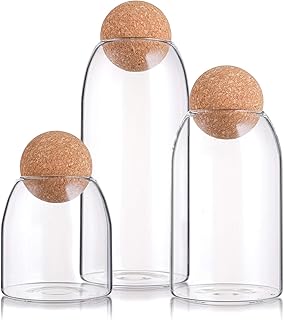 Suwimut 3 Pack Glass Storage Jar with Ball Cork Lid, Clear Glass Caniste...