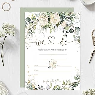 Whaline 25 Sets Greenery Floral Wedding Invitation with Envelopes Sticke...