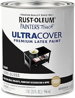 Rust-Oleum 1974502 Painter's Touch Latex Paint, Quart, Semi-Gloss Black ...