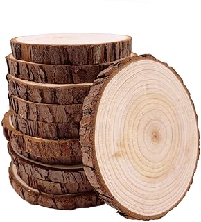 Unfinished Natural with Tree Bark Wood Slices 10 Pcs 4.2-4.7 inch Disc C...