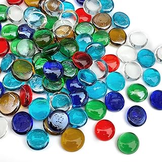 1LB Flat Glass Pebbles for Vase, 100 Pcs Glass Gem Stones for Aquarium, ...