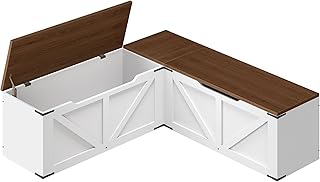 L-Shaped Storage Bench, Storage Toy Chest with Hidden Compartments, Brea...