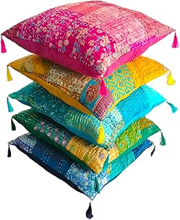 Set Of 5 Boho Throw Pillow Covers - Silk Decorative Cushions For Sofa, C...