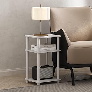 Furinno Just Turn-N-Tube Open Storage Nightstand, 1 Pack, 3-Tier, White/...