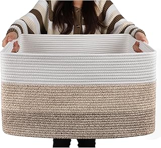 OIAHOMY Large Blanket Basket, 22”x17”x12” Rectangle Woven Baskets, Nurse...