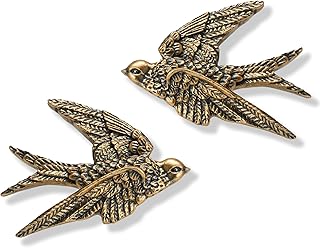 AMOIENSIS Bird Wall Sculpture Art, (Set of 2) 4¾ inch Resin Antique Gold...