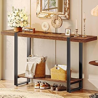 Huuger 47.2 Inch Entryway Table, 2-Tier Industrial Console Sofa Table, A...