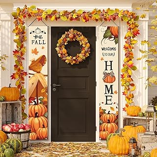 Fall Decor Porch Banner,Pumpkin Maple Leaves Front Door Decoration,Autum...