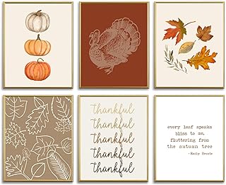 Thanksgiving Fall Wall Art Prints Boho Pumpkin Maple Leaves Art Poster H...