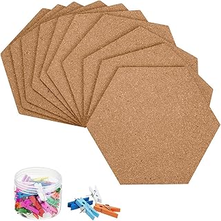 HBlife Hexagon Cork Board Tiles 10 Pack Self-Adhesive Corkboards for Wal...