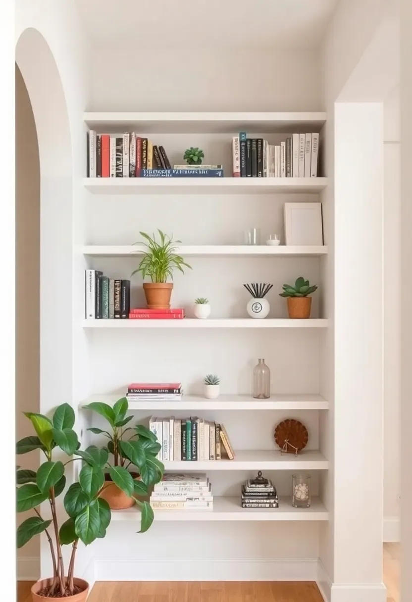 25+ Clever Alcove Ideas for Living Room Storage and Decor - 1. Floating Shelves for a Clean Look
