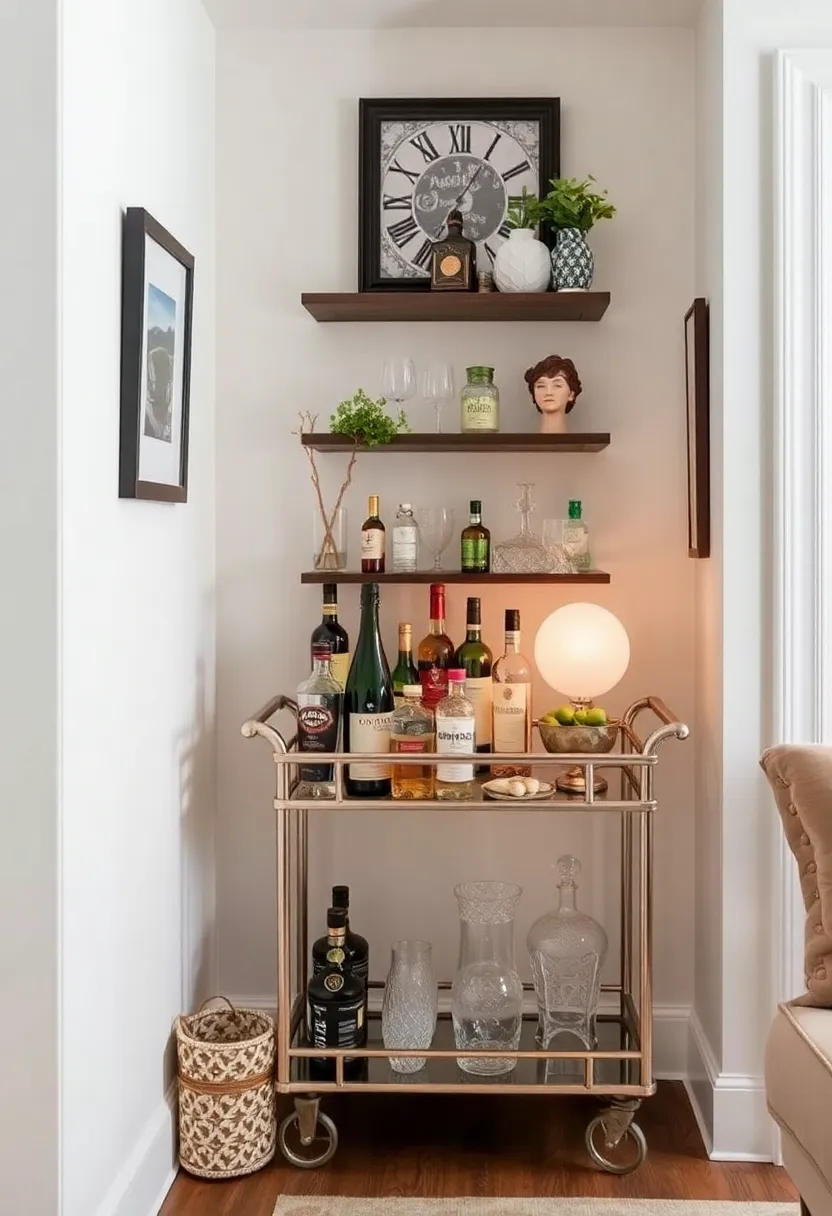 25+ Clever Alcove Ideas for Living Room Storage and Decor - 13. Alcove Bar Cart