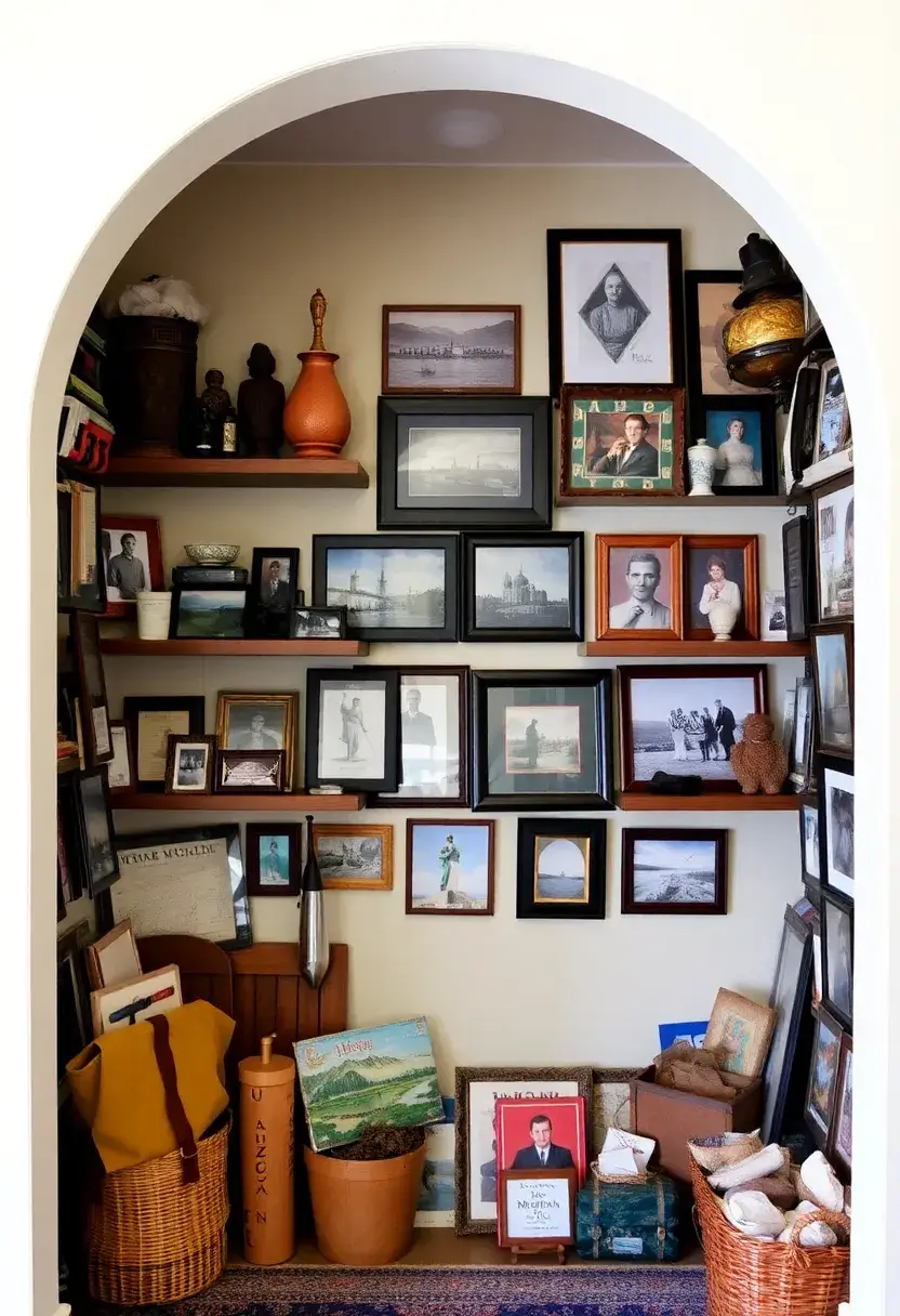 25+ Clever Alcove Ideas for Living Room Storage and Decor - 21. Alcove for Travel Memories