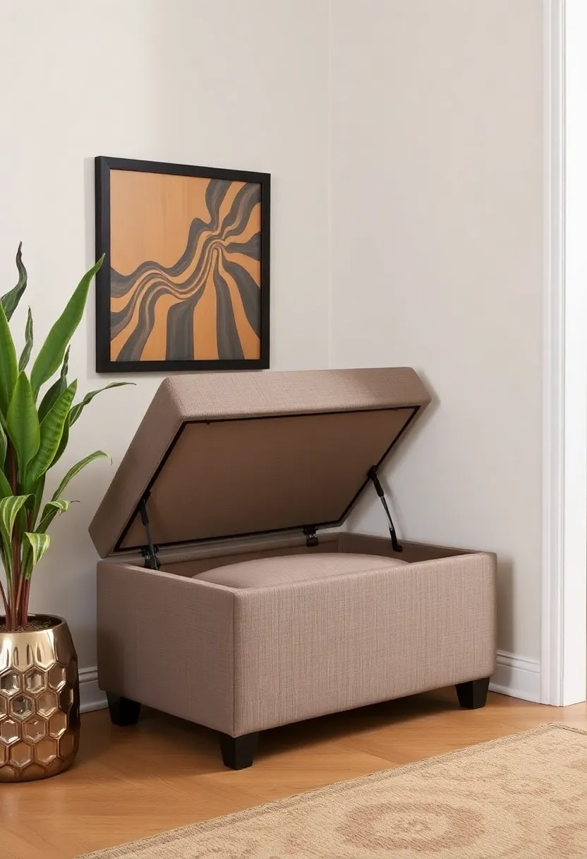 25+ Clever Alcove Ideas for Living Room Storage and Decor - 7. Multi-Purpose Ottoman