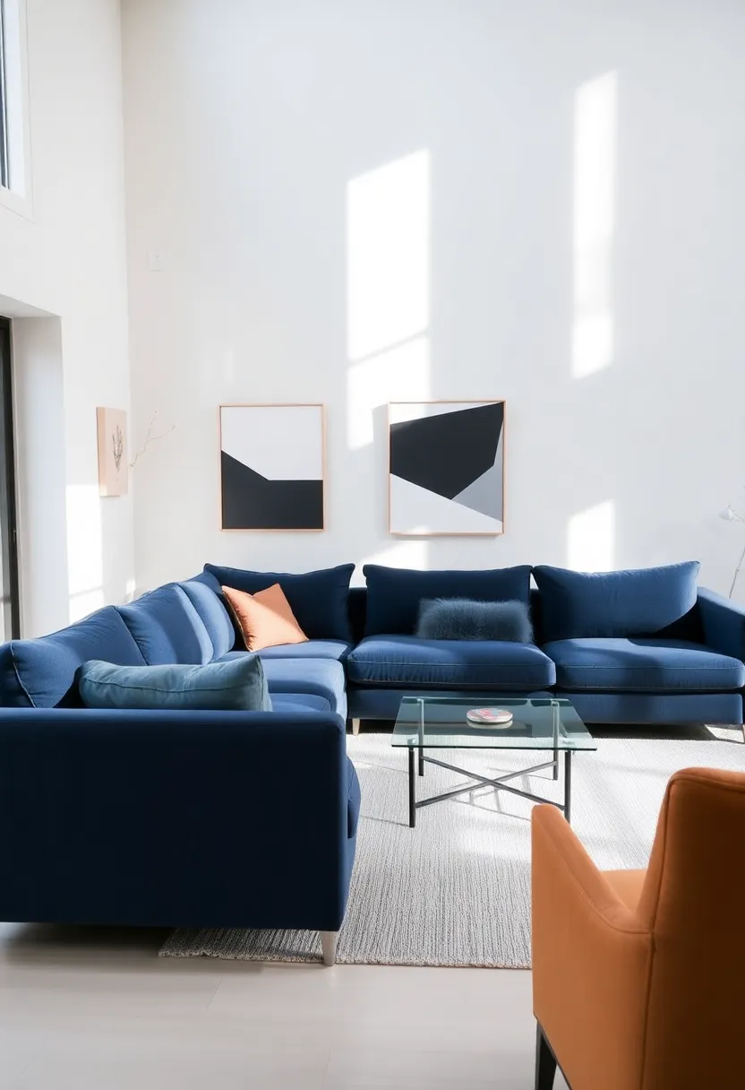 25+ Dark Blue Sofa Living Room Ideas That Feel Modern and Elegant - 1. The Statement Piece
