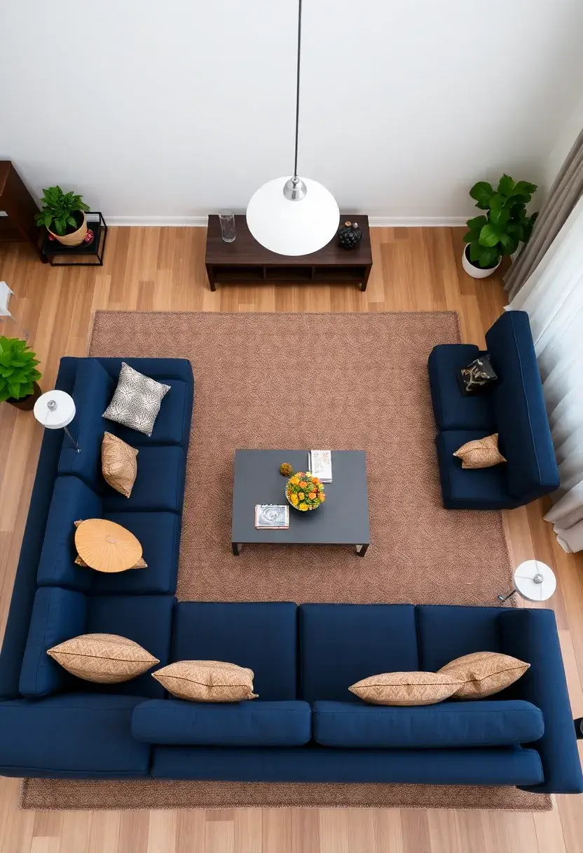 25+ Dark Blue Sofa Living Room Ideas That Feel Modern and Elegant - 12. Functional Layout
